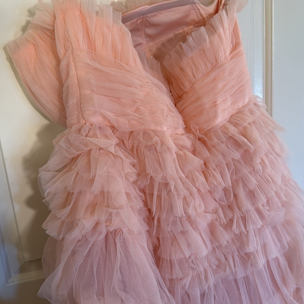 MAC DUGGAL
Pink Strapless Tulle Ruffle Gown Anthropologie - Picture 14 of 17